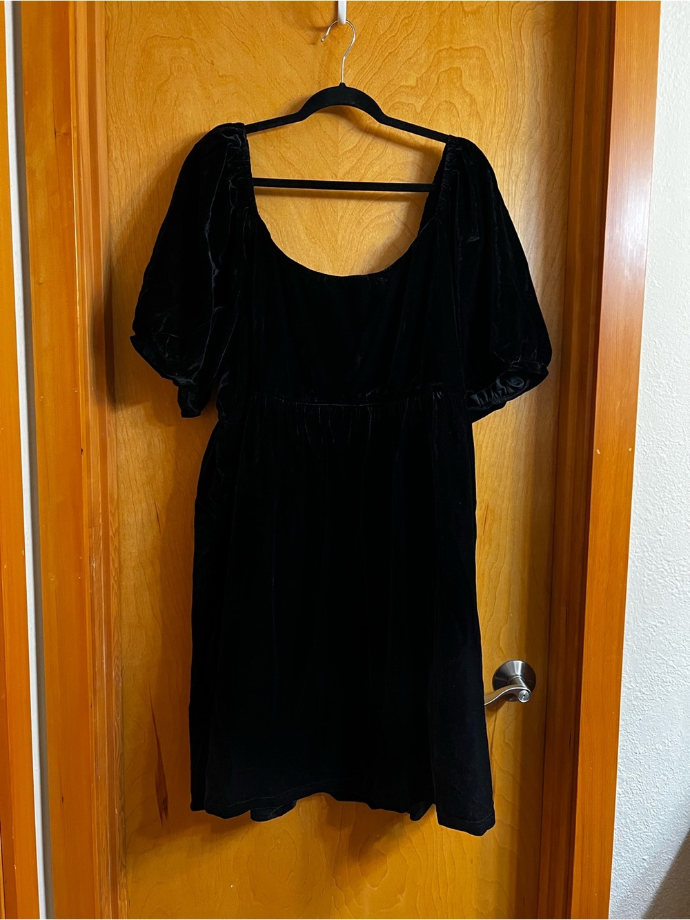 English Factory Black Velvet Puff-Sleeve Mini Dress